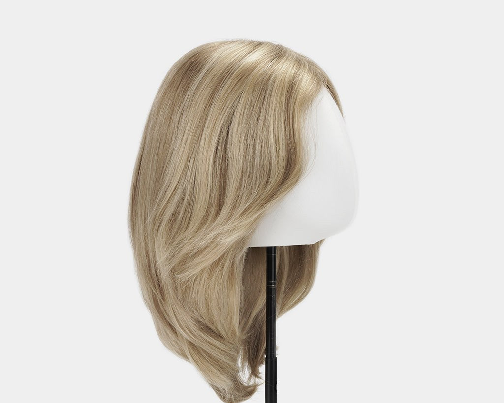 Women's European human hair wig in a soft ash blonde